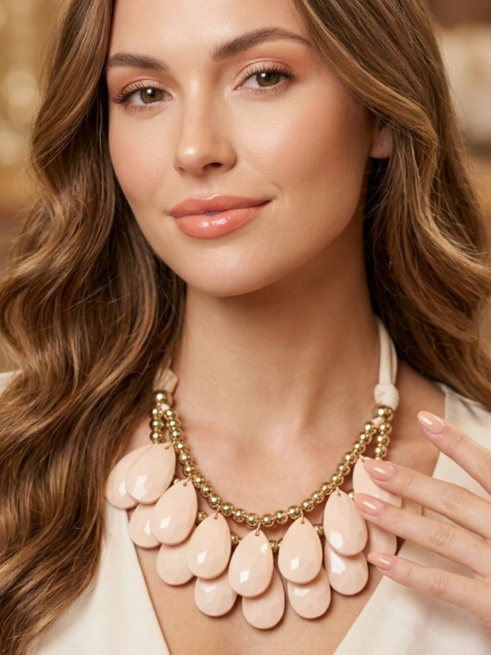 Statement Pale Pink Teardrop Bib Necklace